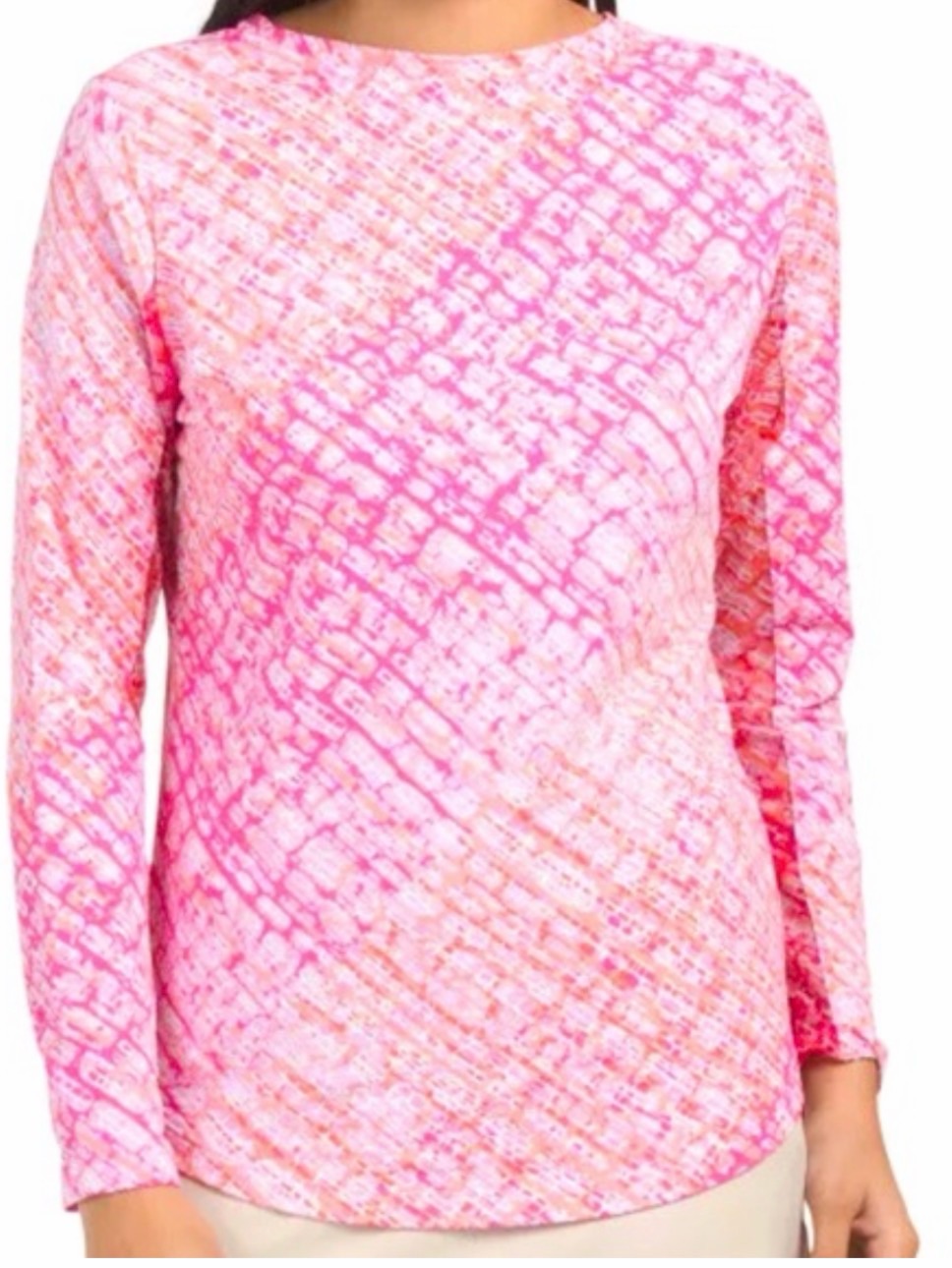 Ibkul Liz Pink Coral Multi-Pattern Long Sleeve Upf Top Xs